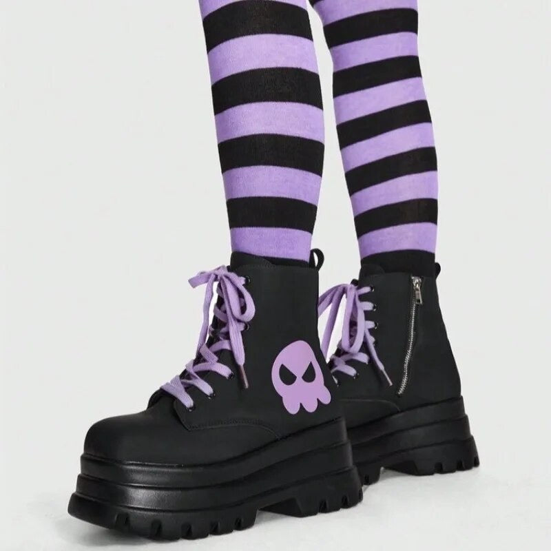 Skulled Purple Platform Boots