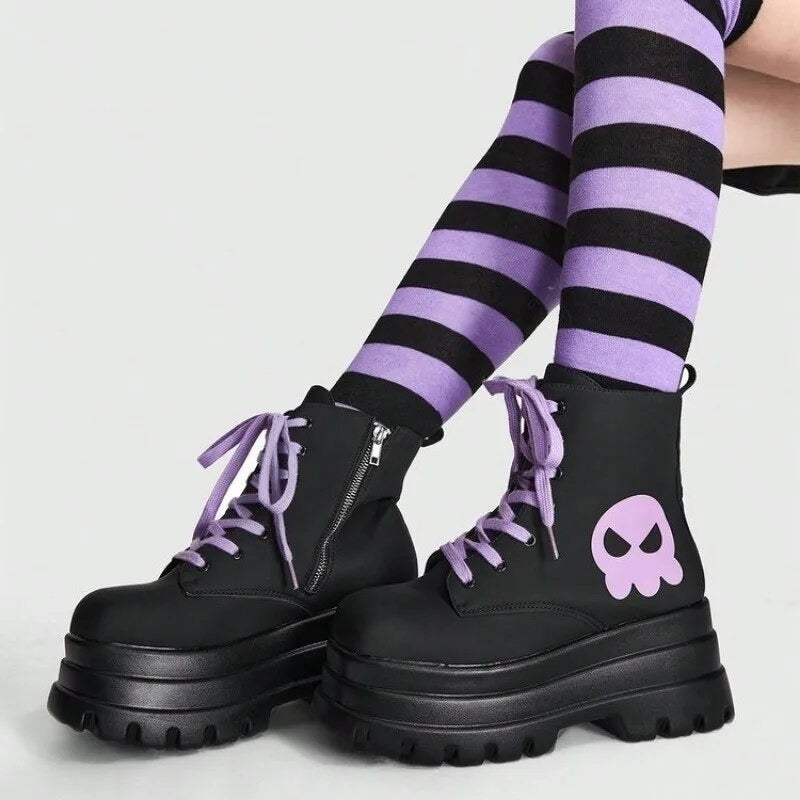 Skulled Purple Platform Boots