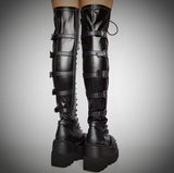 Gothic Wedged Thigh-High Platform Boots