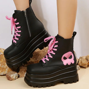 Skulled Pink Platform Boots