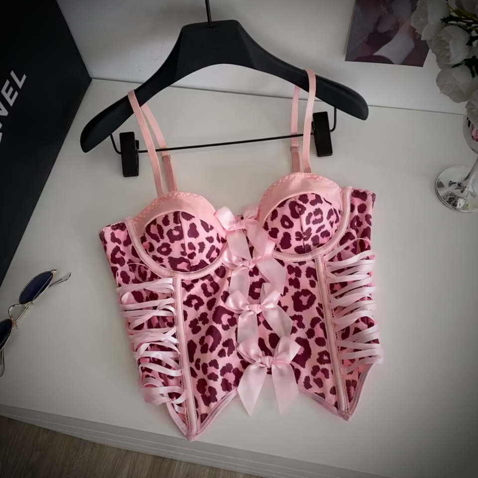 Pink Leopard Print Laced Corset