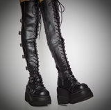 Gothic Wedged Thigh-High Platform Boots