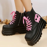 Skulled Pink Platform Boots