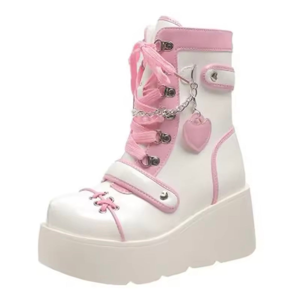 Gothic Heart Wedged Platform Boots