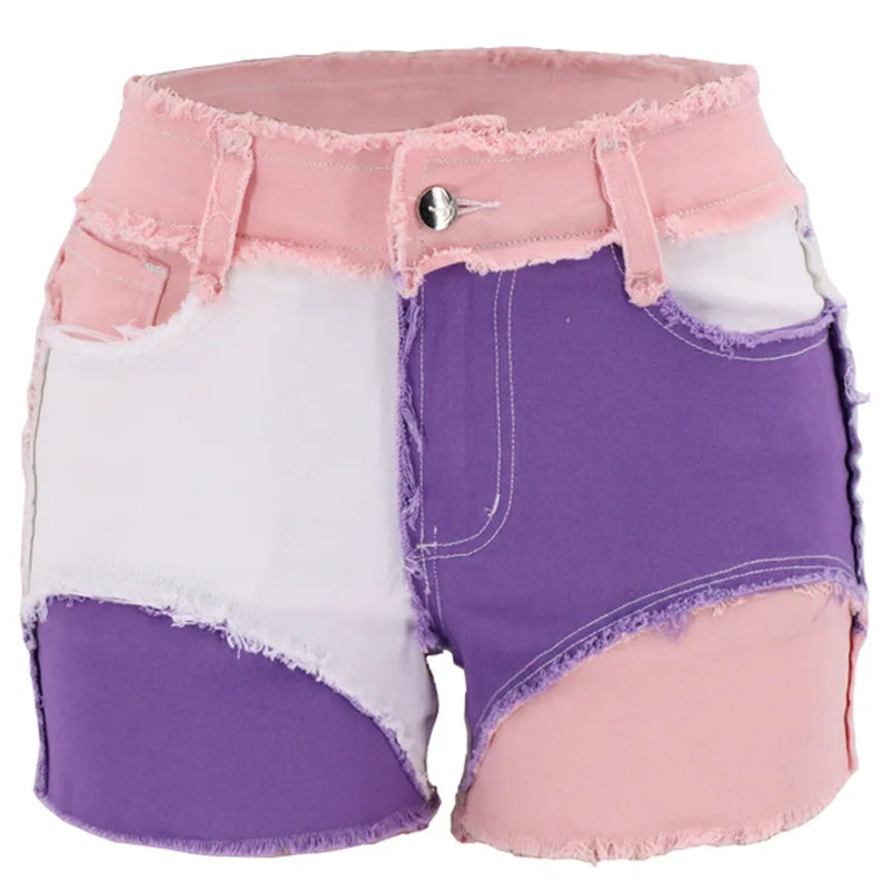 Spliced Denim Tri~Color Shortz