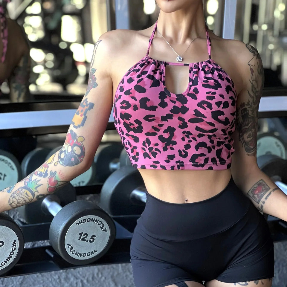 Pink Leopard Print Halter Top