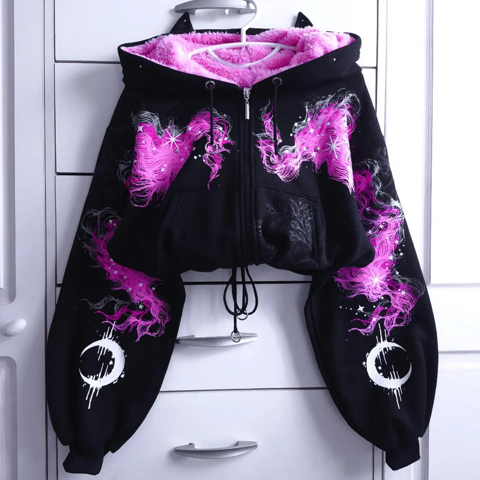 Gothic Long Sleeve Plush Hoodie w/ Ears