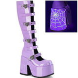 Purple Knee-High Buckled Platform Boots