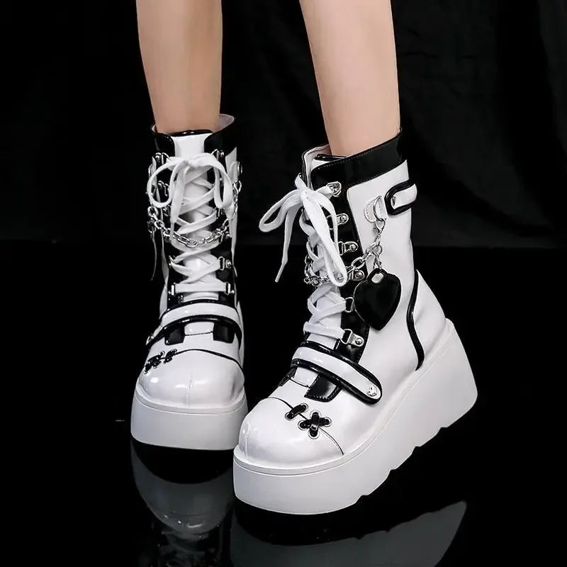 Gothic Heart Wedged Platform Boots